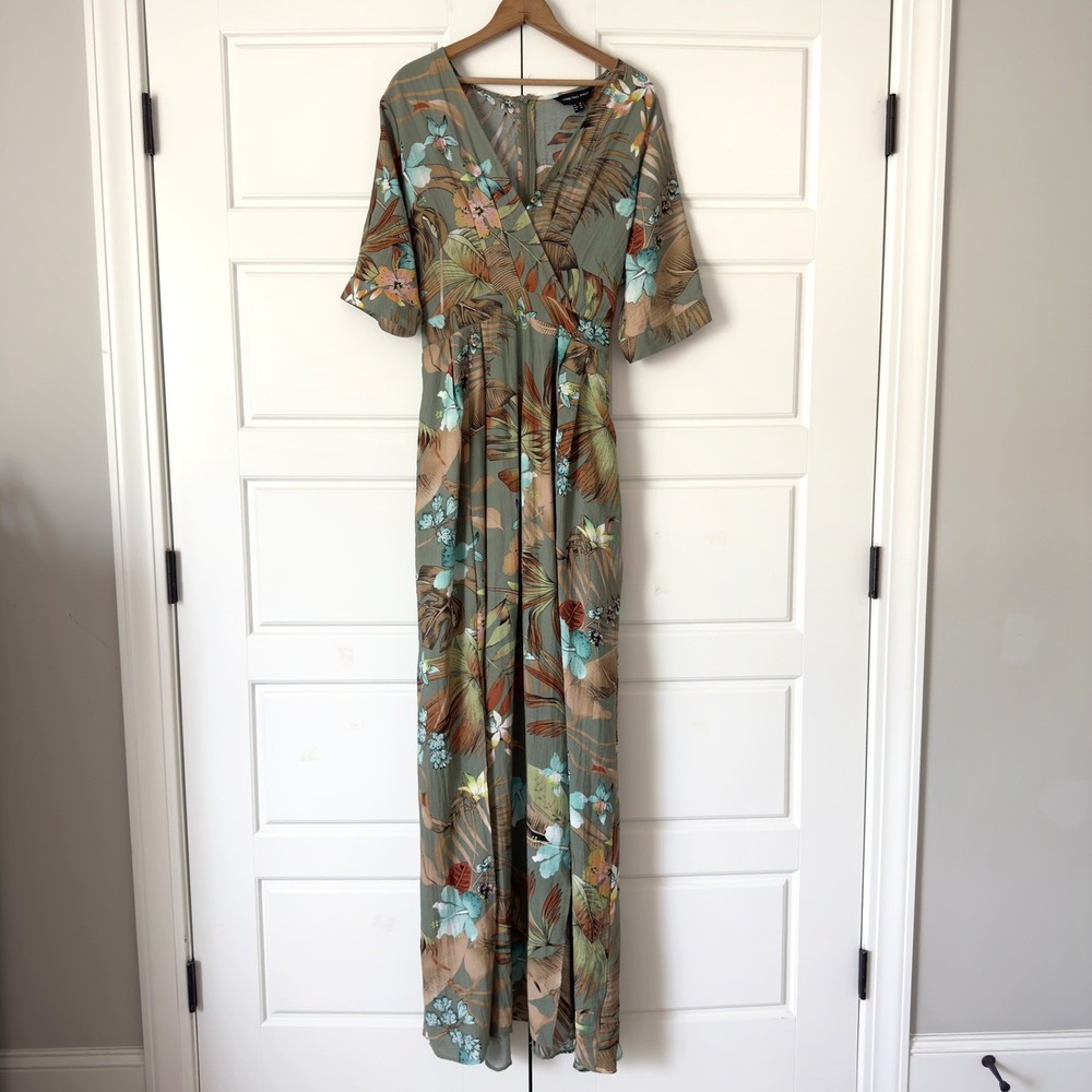 Long Tall Sally Floral Maxi Dress Womens 18 Green Tropical Resortwear Lined